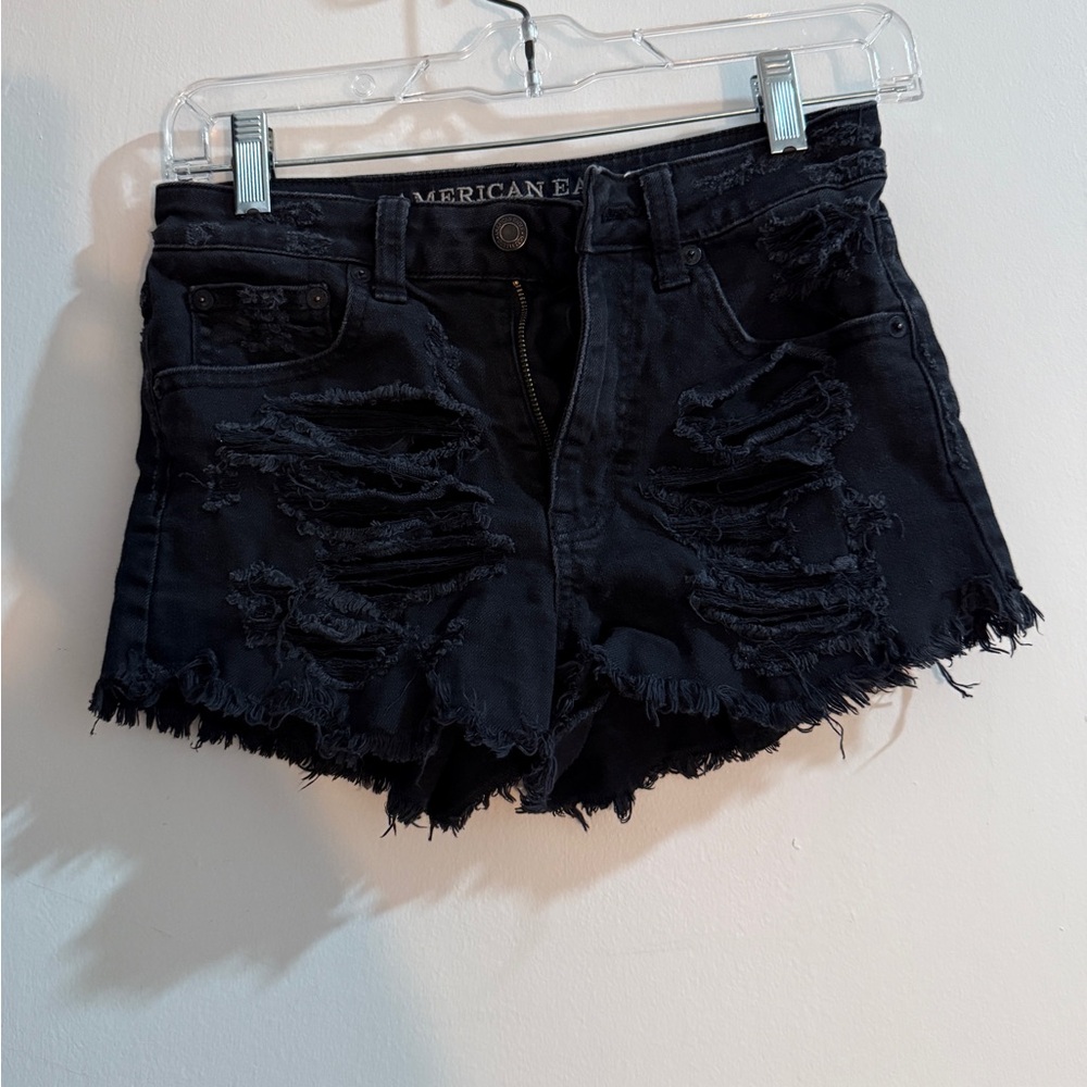 American Eagle Outfitters Black Ripped Jean Shorts